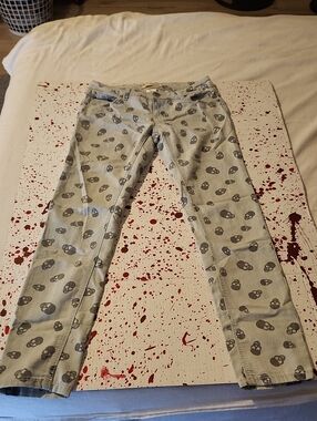 Llight Color, Skull Covered Jeans. Perfect For DIY Upcycling Project
